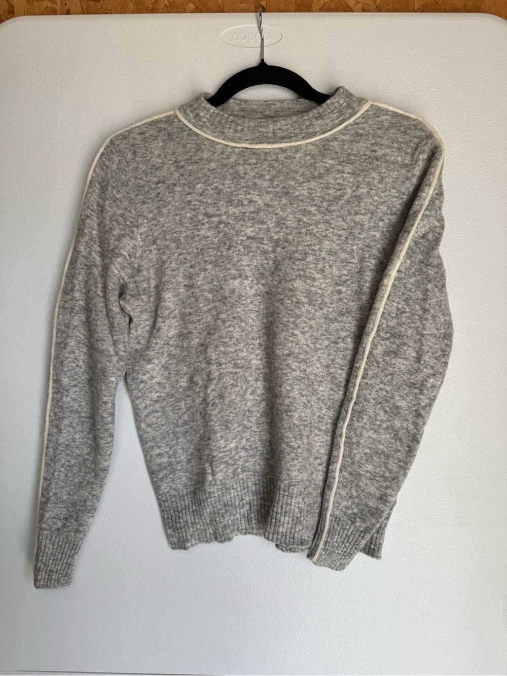 Athleta Gray Crewneck Sweater with Cream Trim